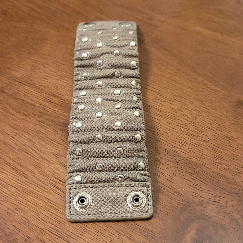 .Faux leather bracelet.  Snap closure,  8 inches,  silver metal studs. - Picture 2 of 6